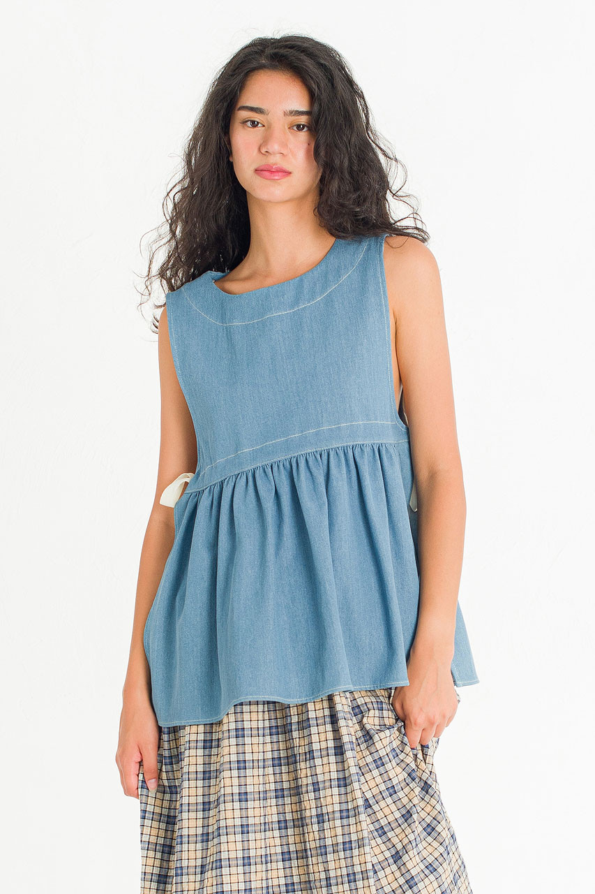 Faye Ribboned Vest, Light Denim