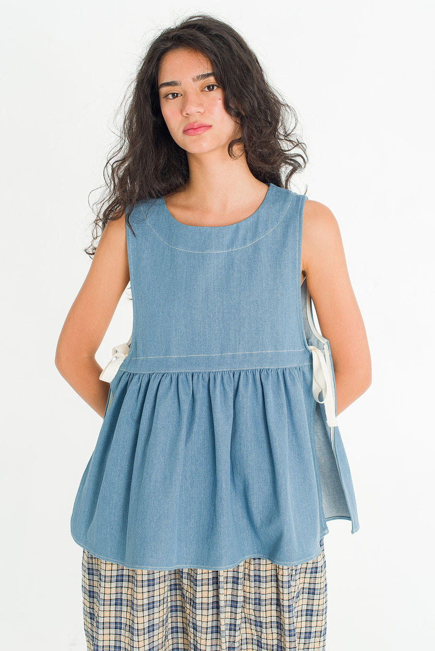 Faye Ribboned Vest, Light Denim