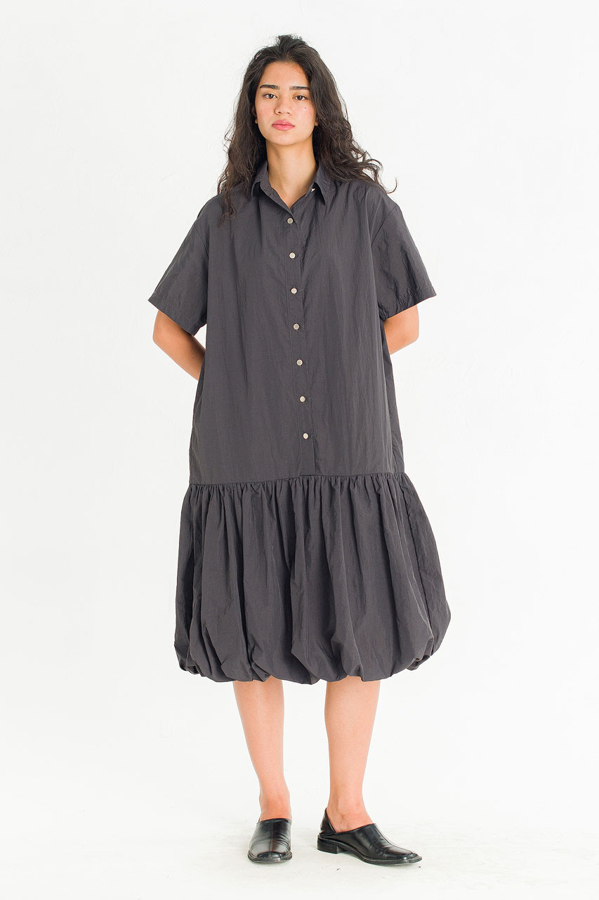 Solenne Shirt Balloon Dress, Charcoal