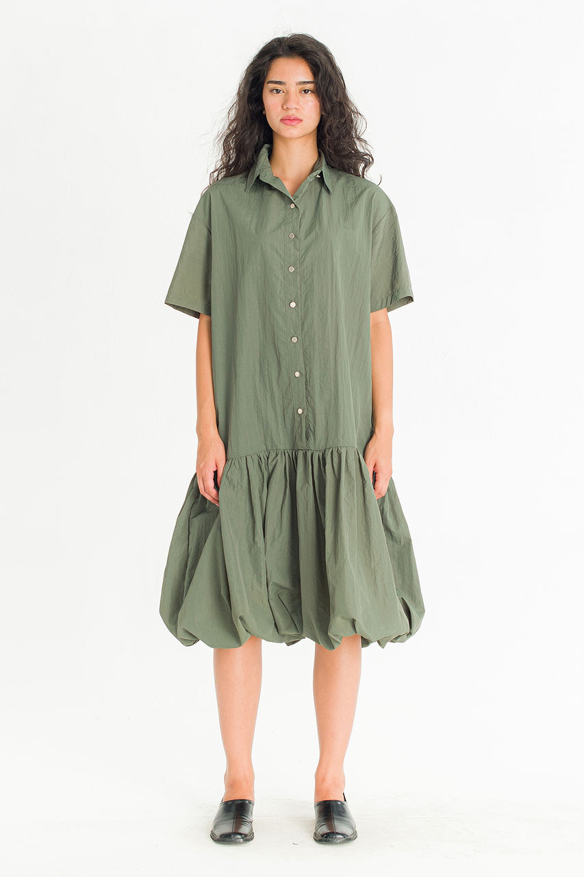Solenne Shirt Balloon Dress, Khaki