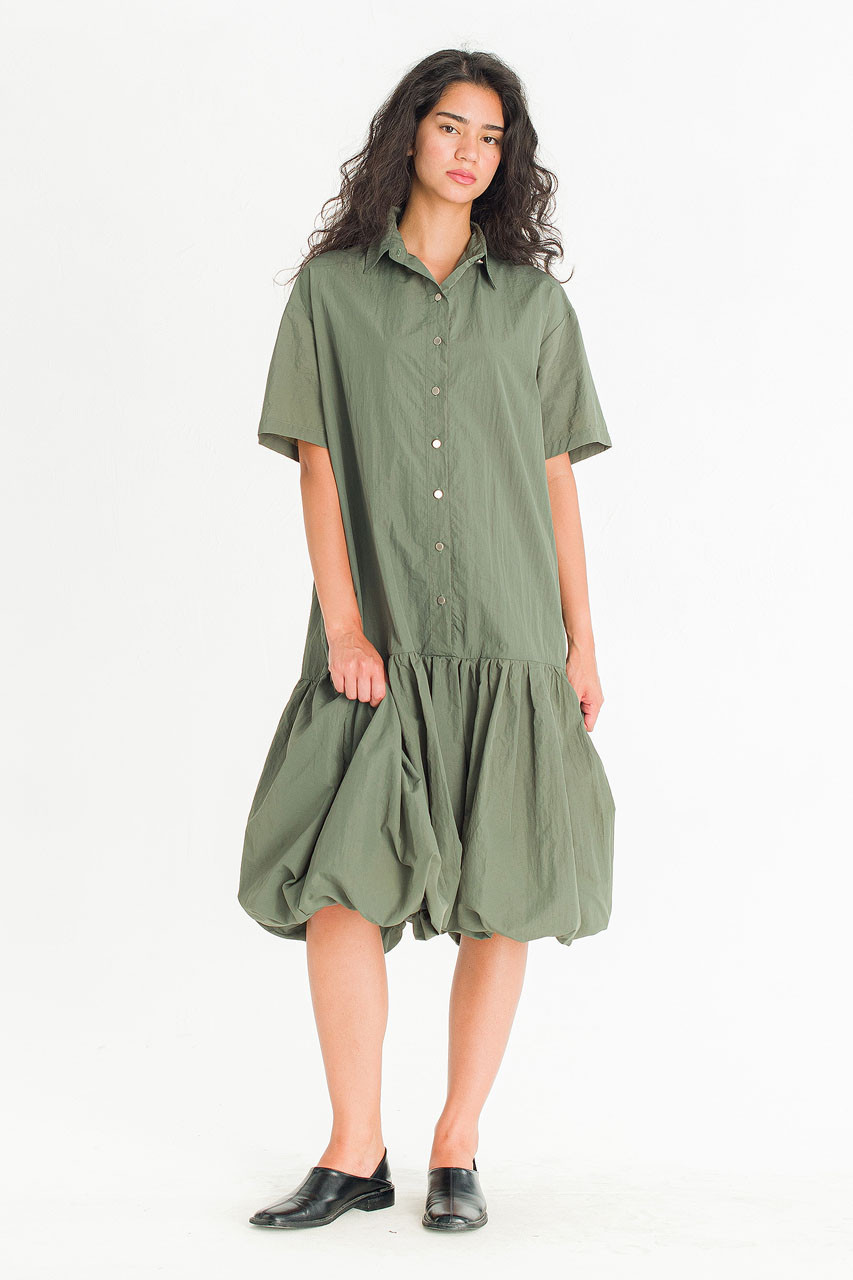 Solenne Shirt Balloon Dress, Khaki