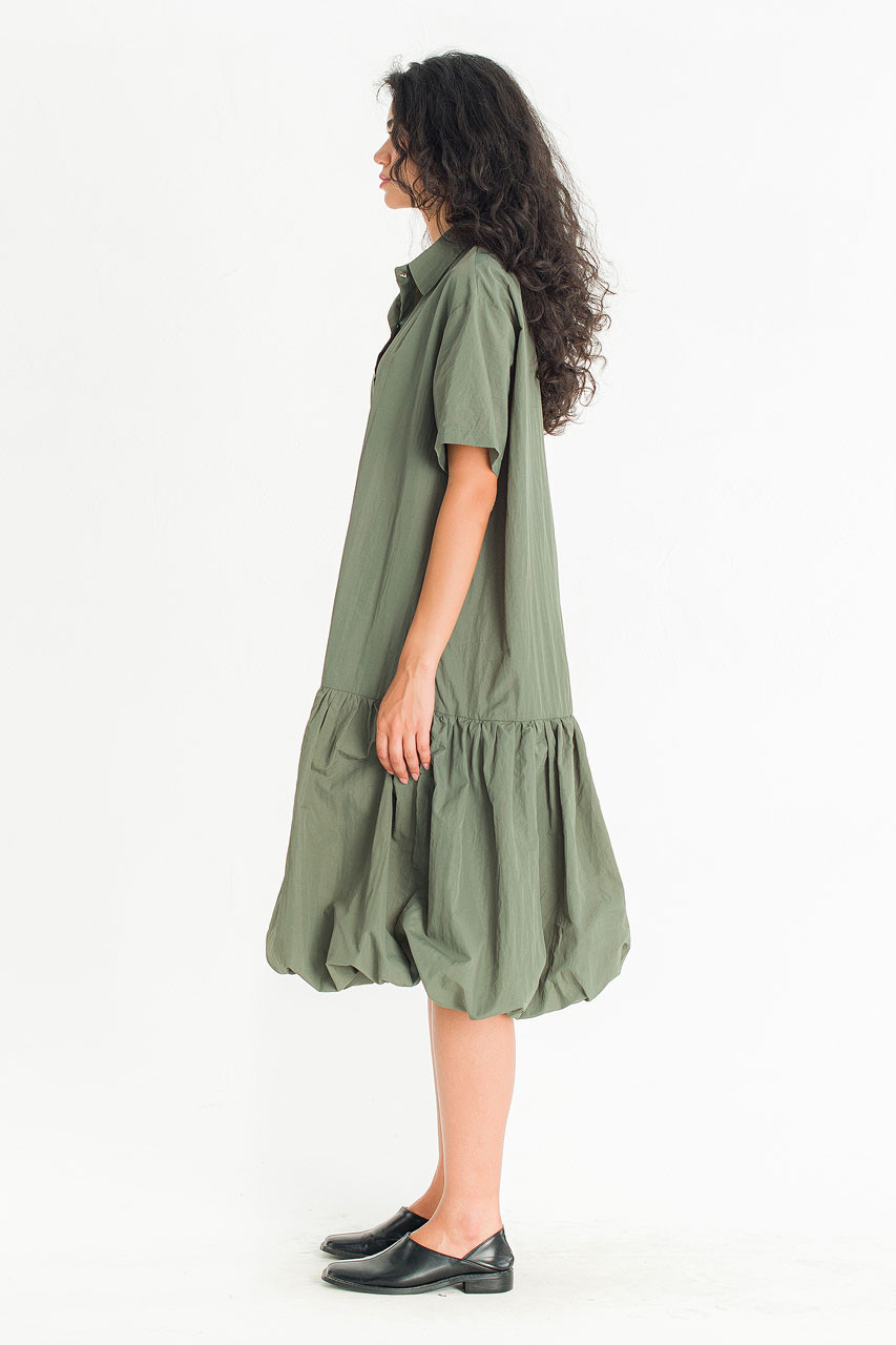 Solenne Shirt Balloon Dress, Khaki