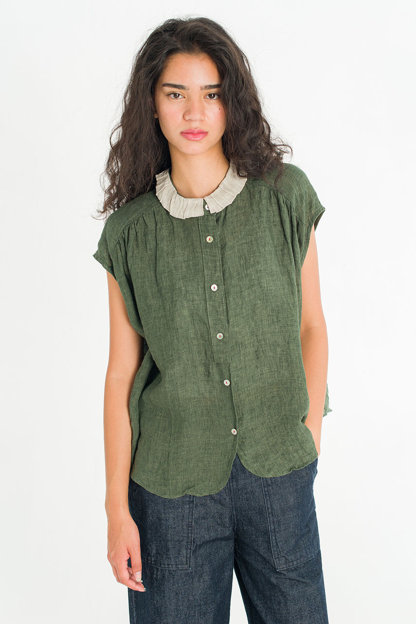 Rosanne Linen Blouse, Khaki