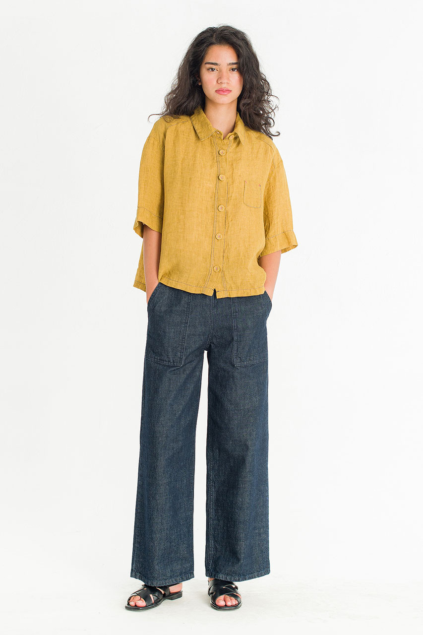 Arira Short Sleeve Linen Shirt, Mustard
