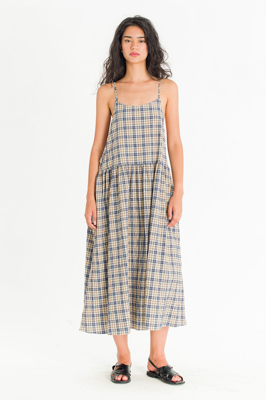 June Ribbon Back Slip Dress, Check