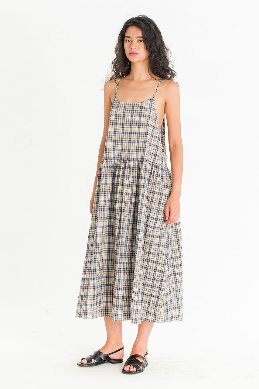 June Ribbon Back Slip Dress, Check