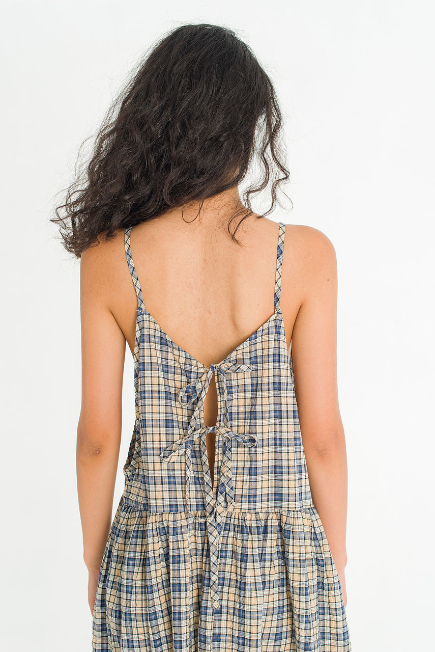 June Ribbon Back Slip Dress, Check