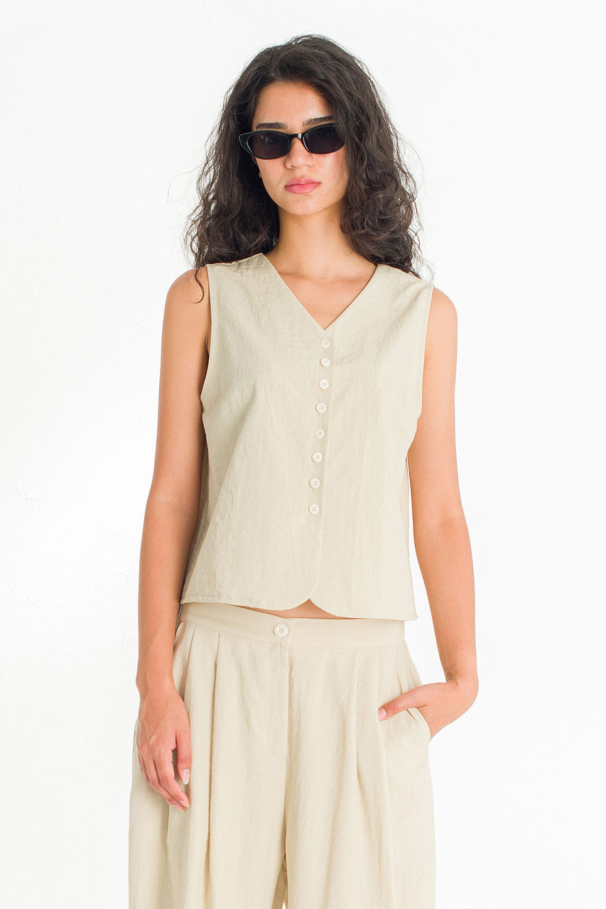 Helios Button Vest, Beige