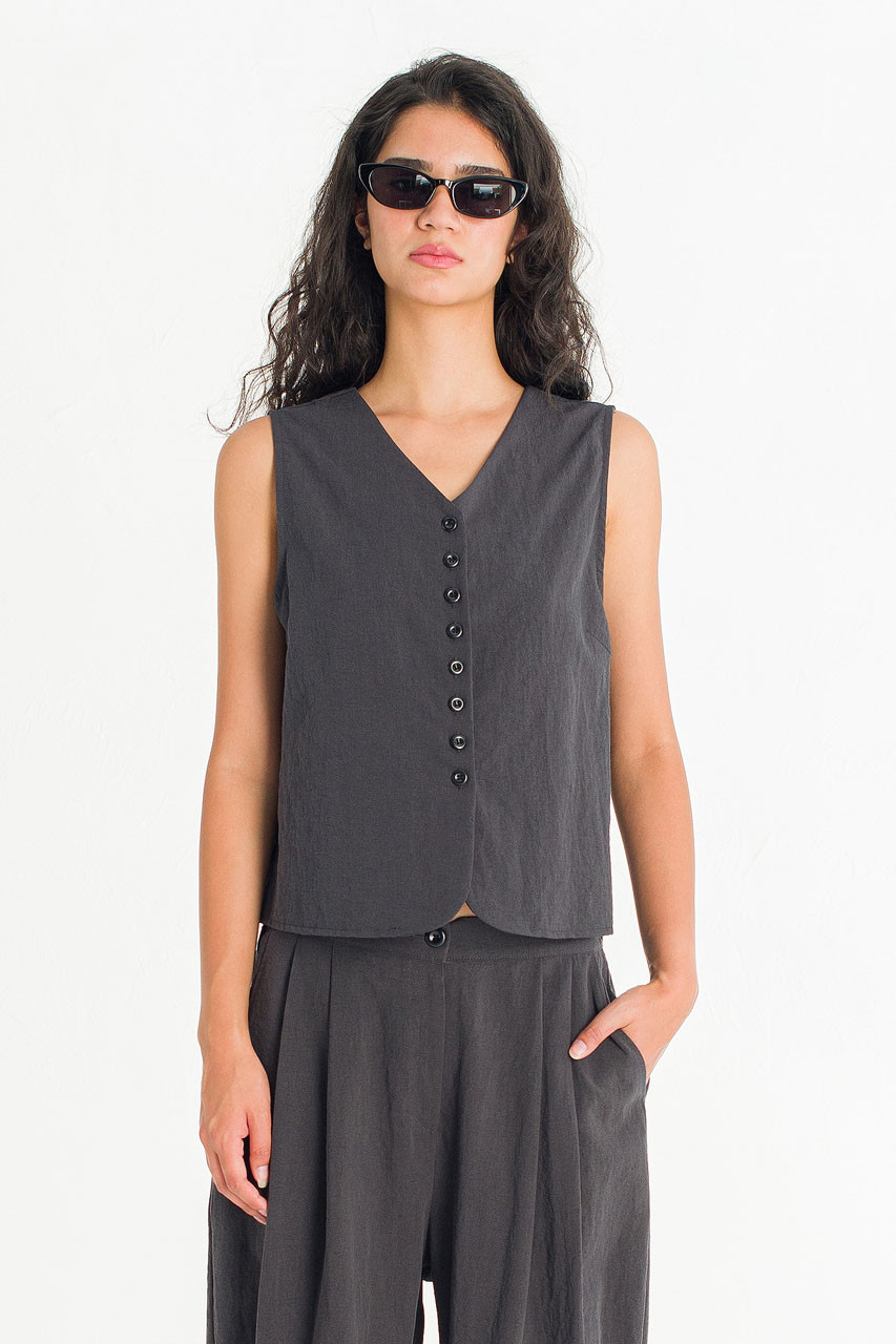 Helios Button Vest, Charcoal