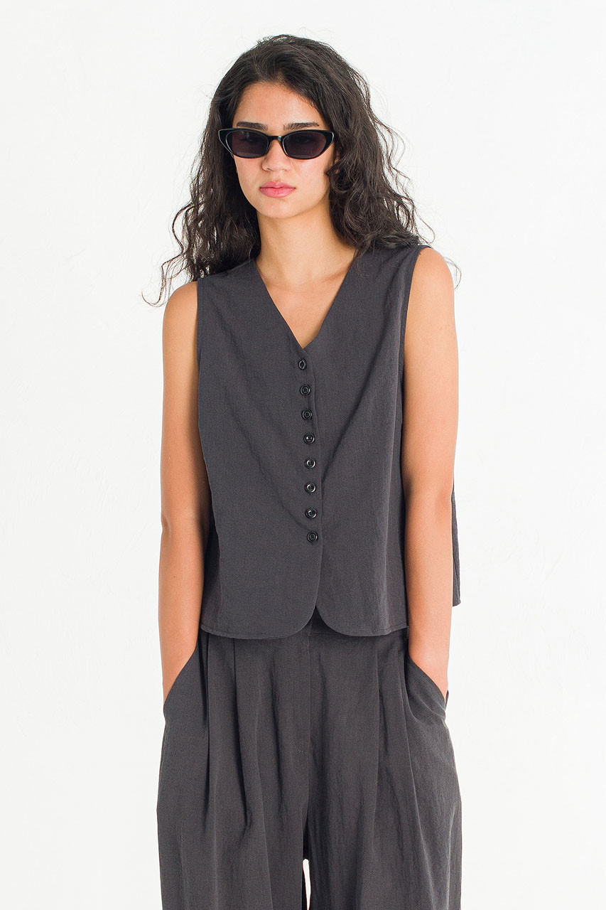 Helios Button Vest, Charcoal