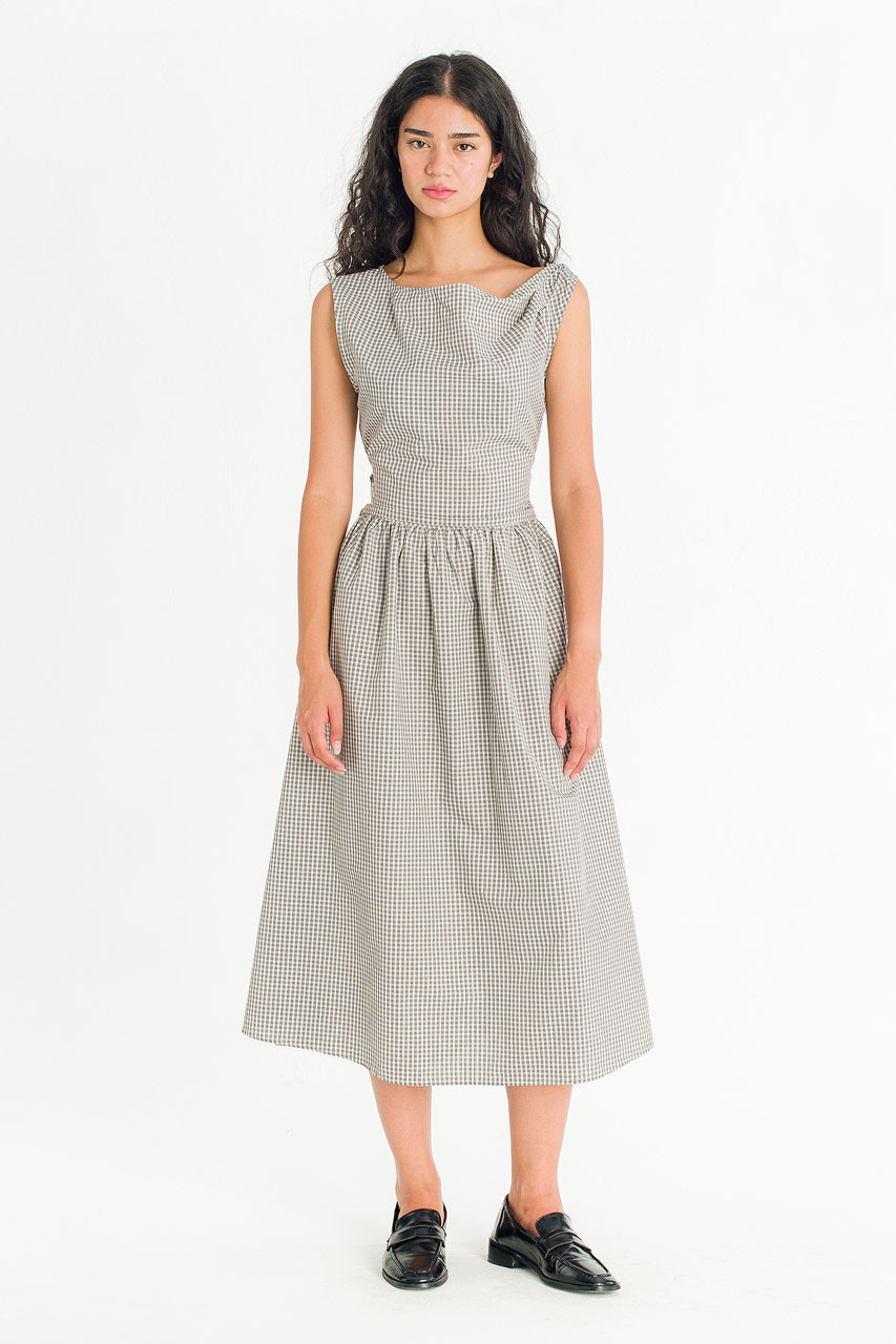 Nox Twist Check Dress, Ivory