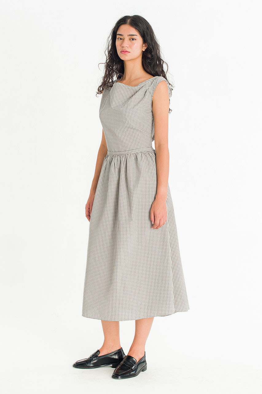 Nox Twist Check Dress, Ivory