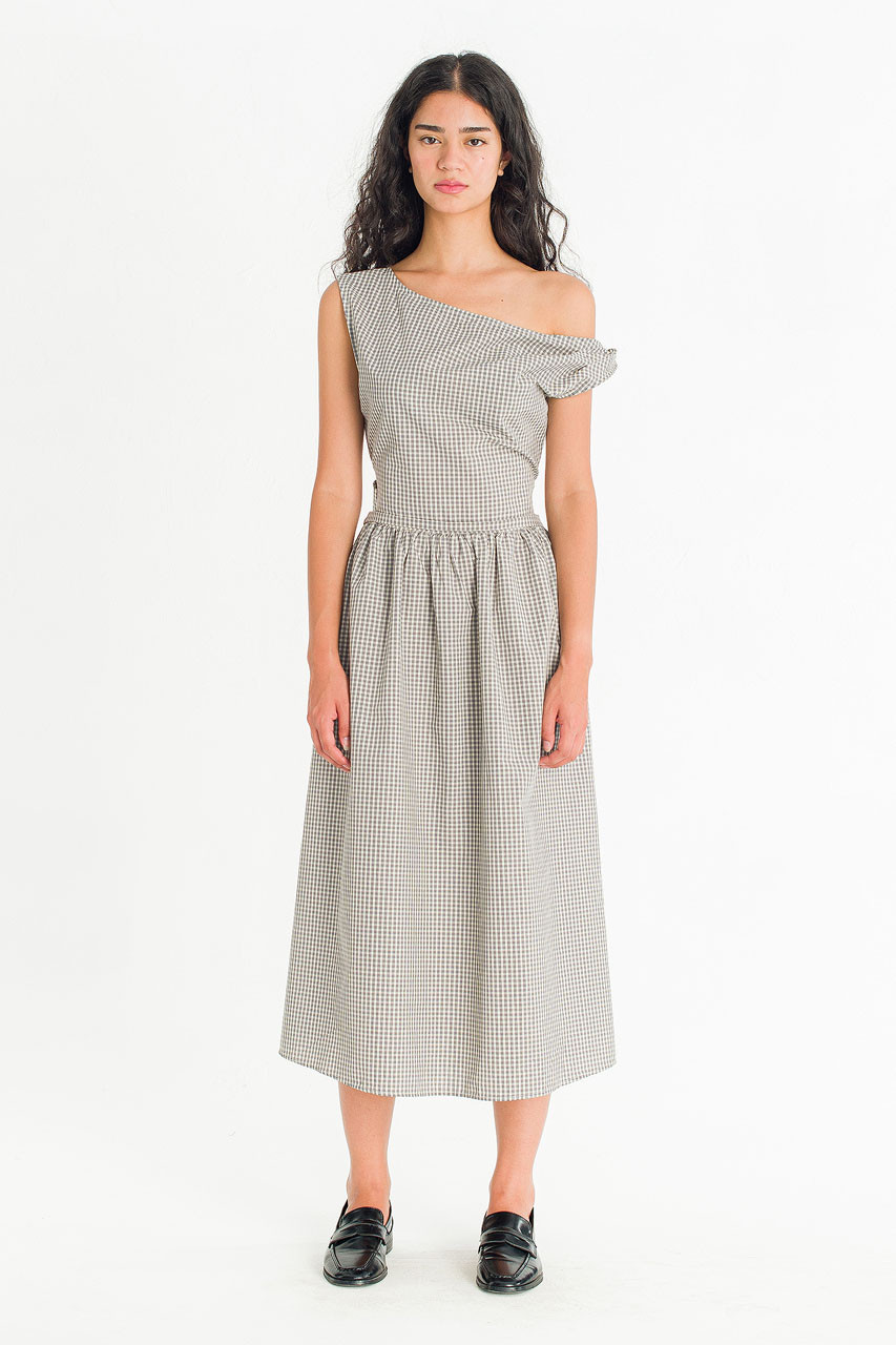 Nox Twist Check Dress, Ivory
