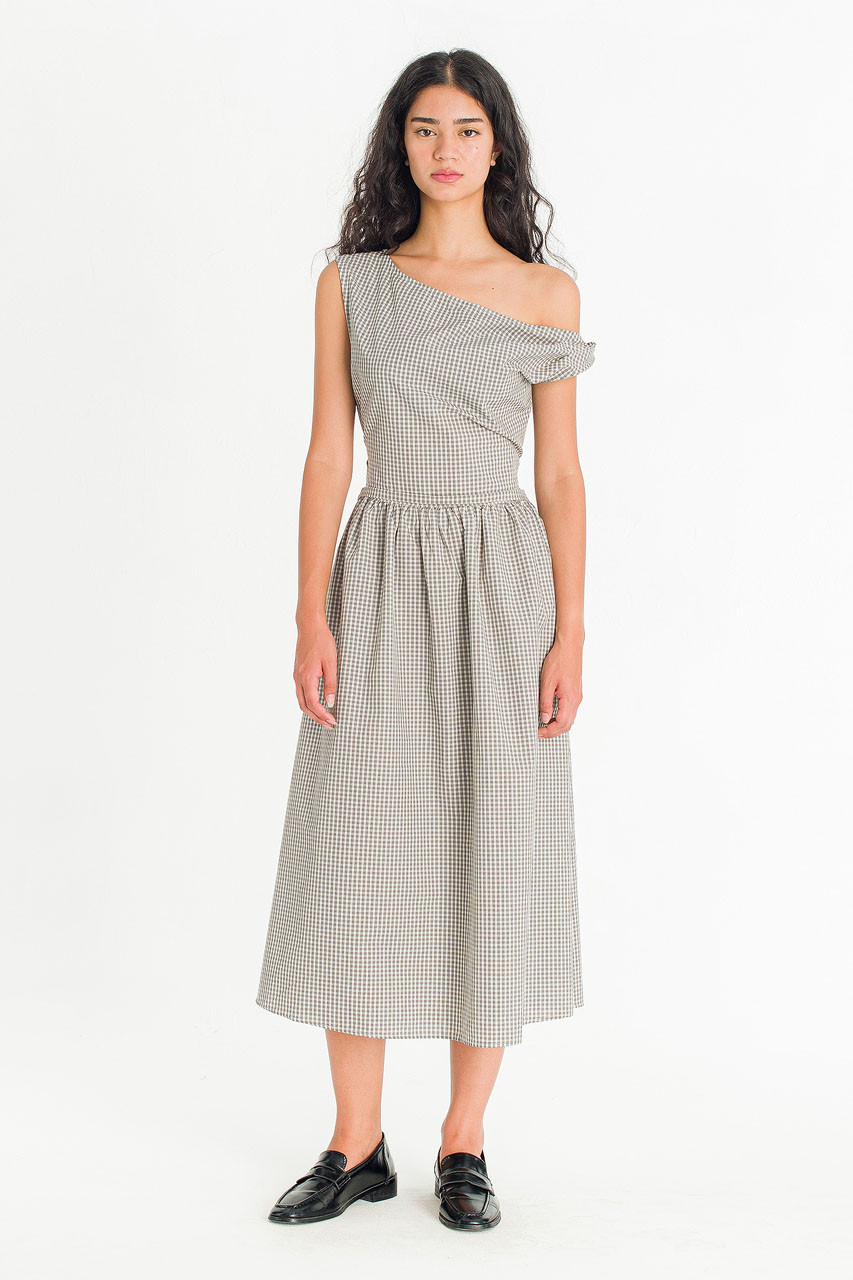 Nox Twist Check Dress, Ivory