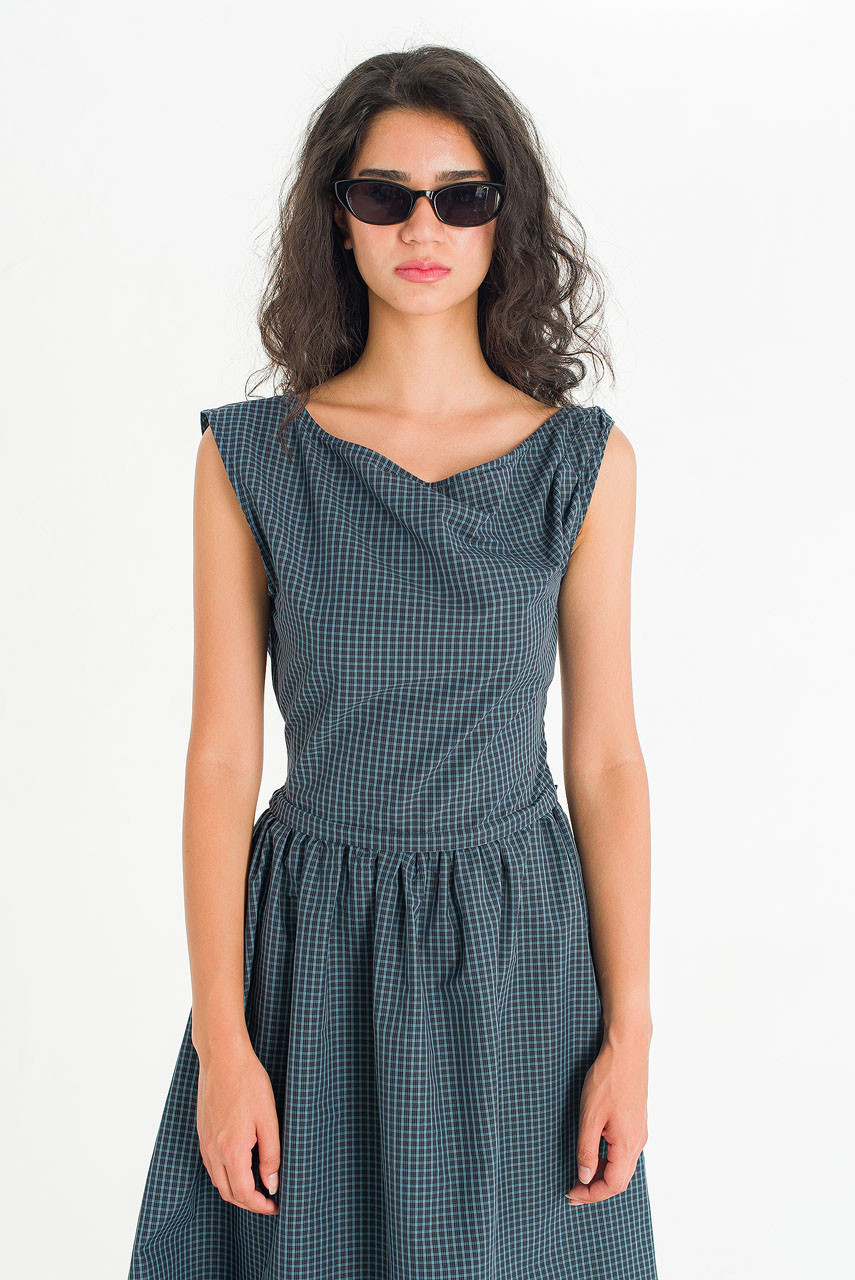 Nox Twist Check Dress, Black