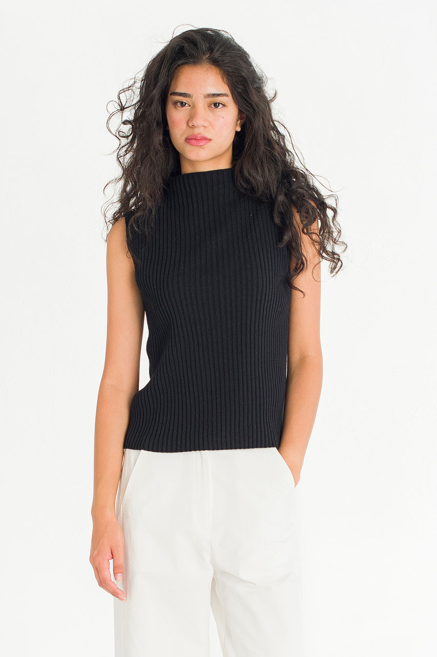 Milano Ribbed Knit Sleeveless Top, Black