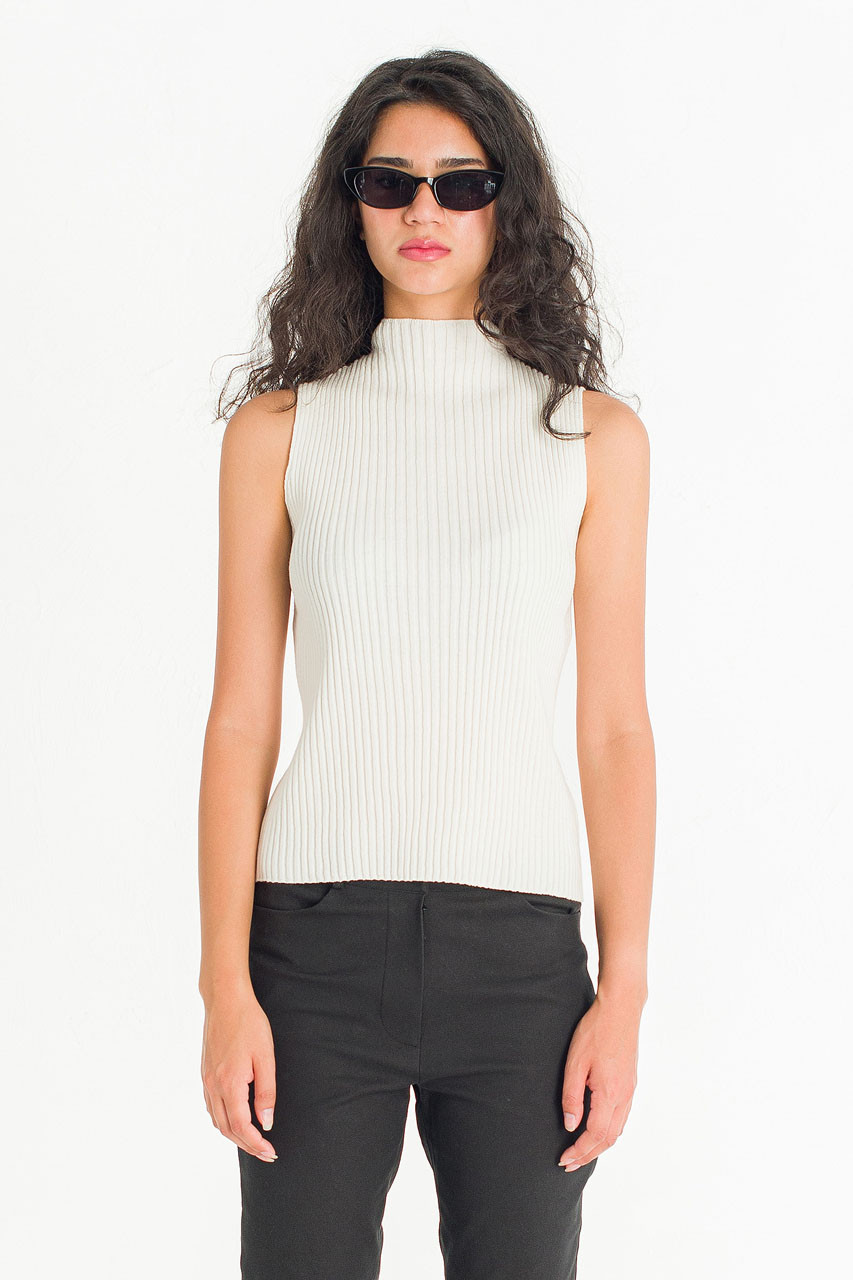 Milano Ribbed Knit Sleeveless Top, Ivory
