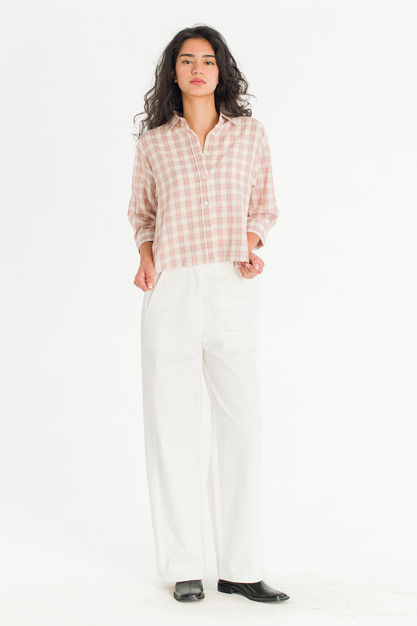 Ellen Check Crop Shirt, Pink