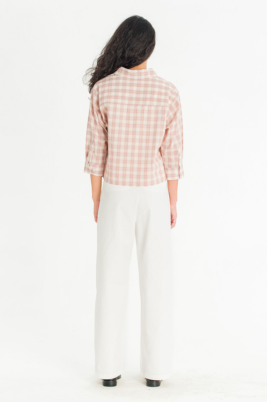 Ellen Check Crop Shirt, Pink