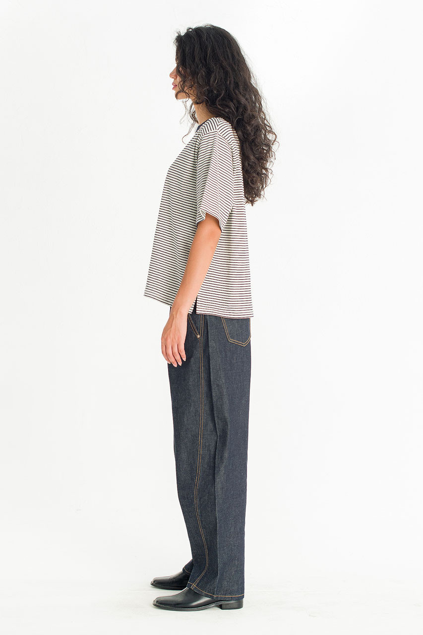 Block Stripe Loose Tee, Ivory