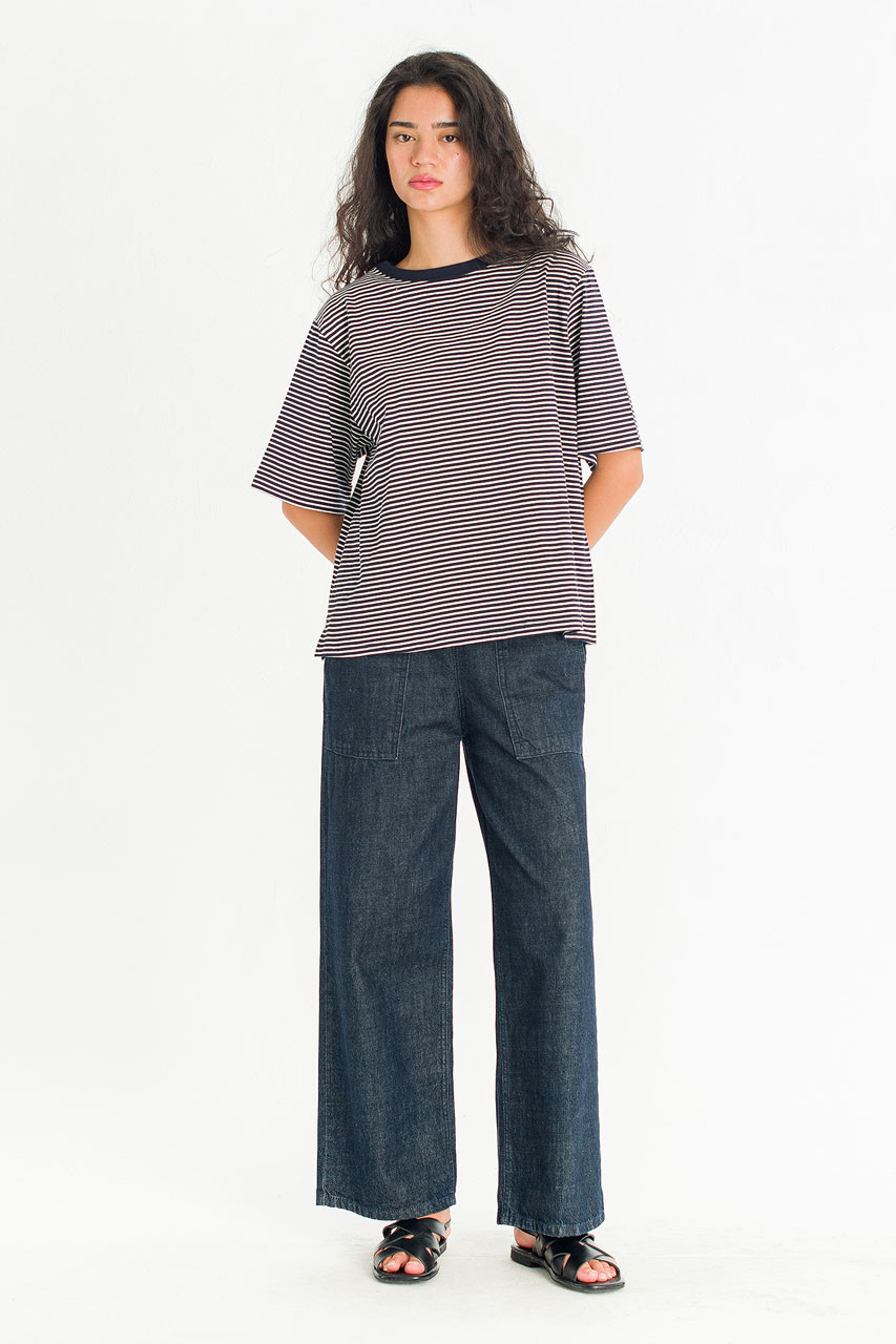 Block Stripe Loose Tee, Navy