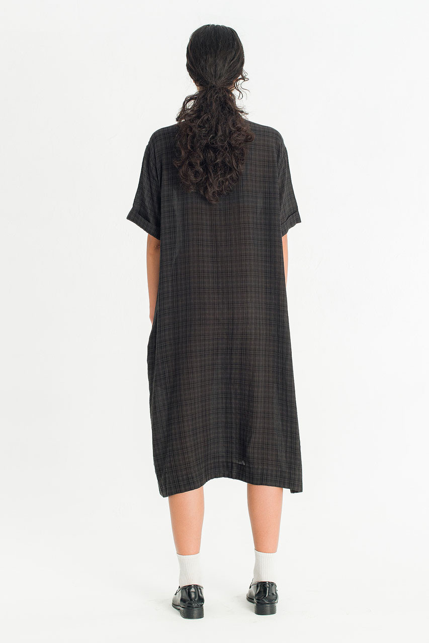 Soft Pebble Check Shirt Dress, Black