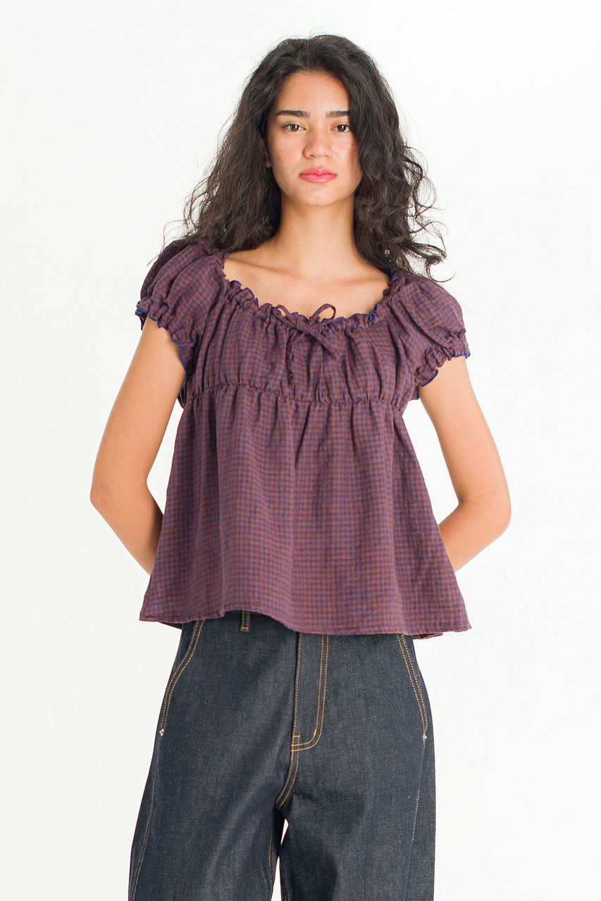 Nia Gingham Blouse, Brown