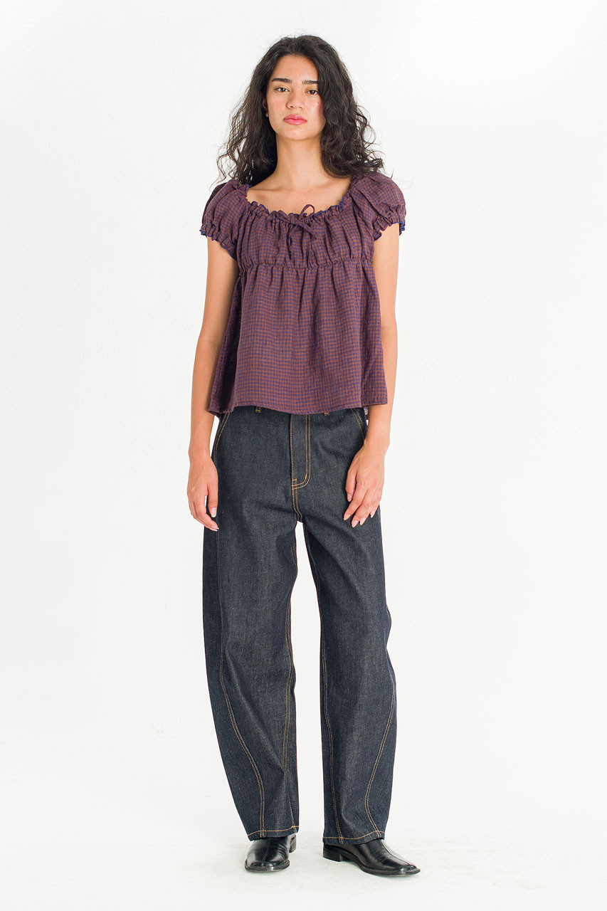 Nia Gingham Blouse, Brown