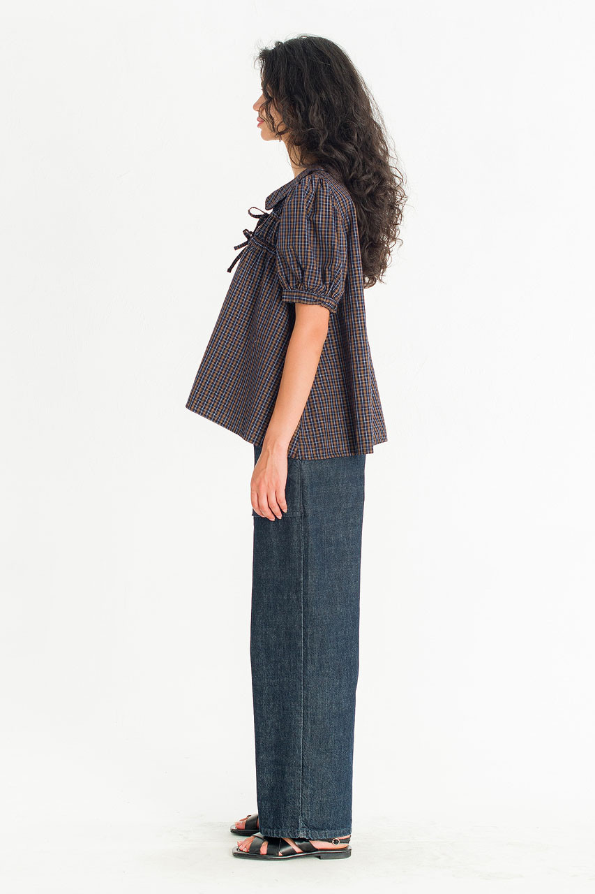 Yuha Check Shirt, Navy/Brown