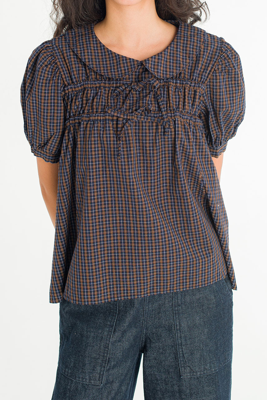 Yuha Check Shirt, Navy/Brown