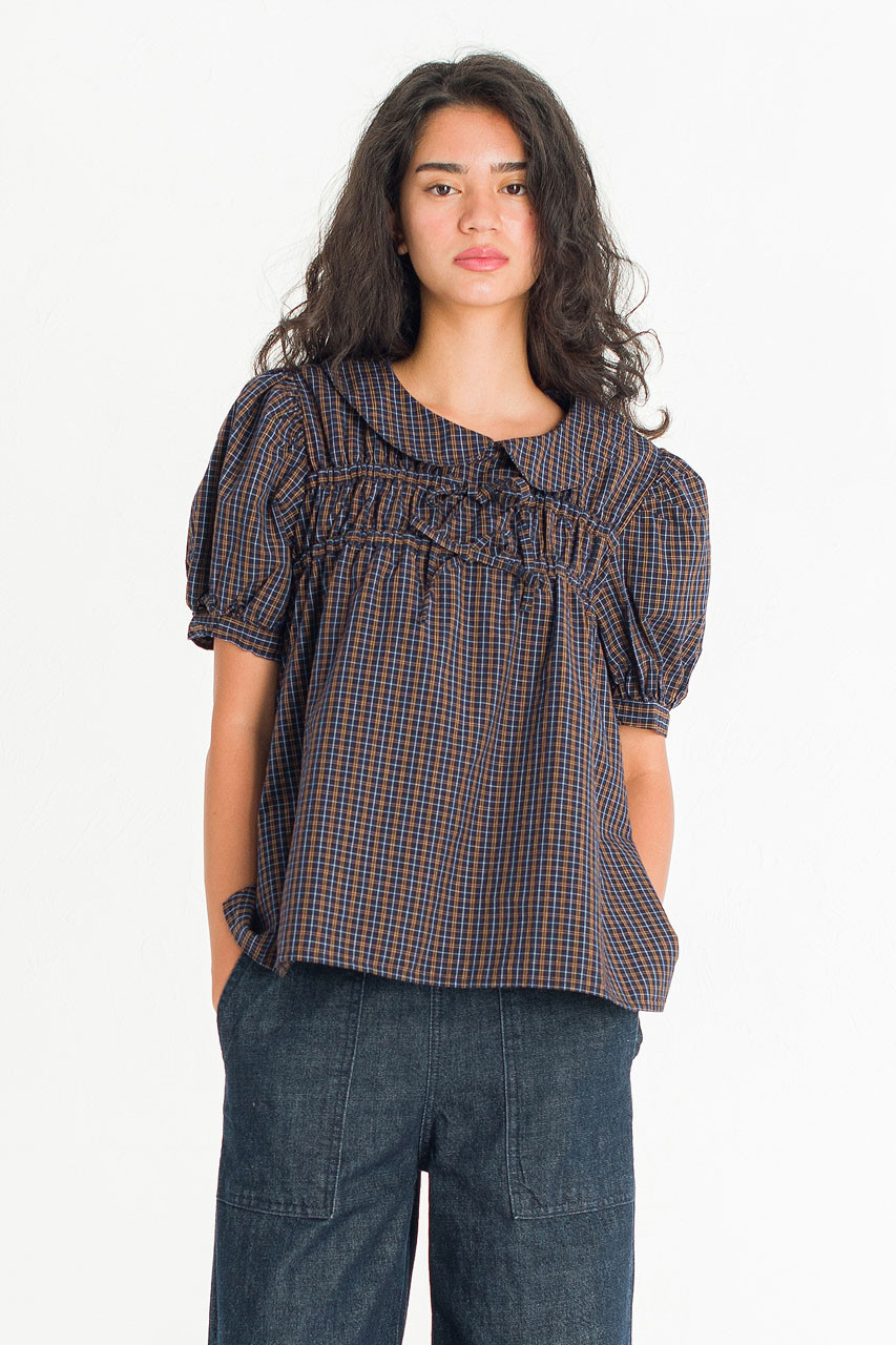 Yuha Check Shirt, Navy/Brown