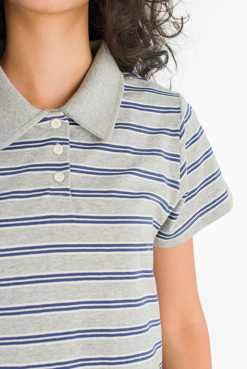 Mini Stripe Polo Tee, Grey