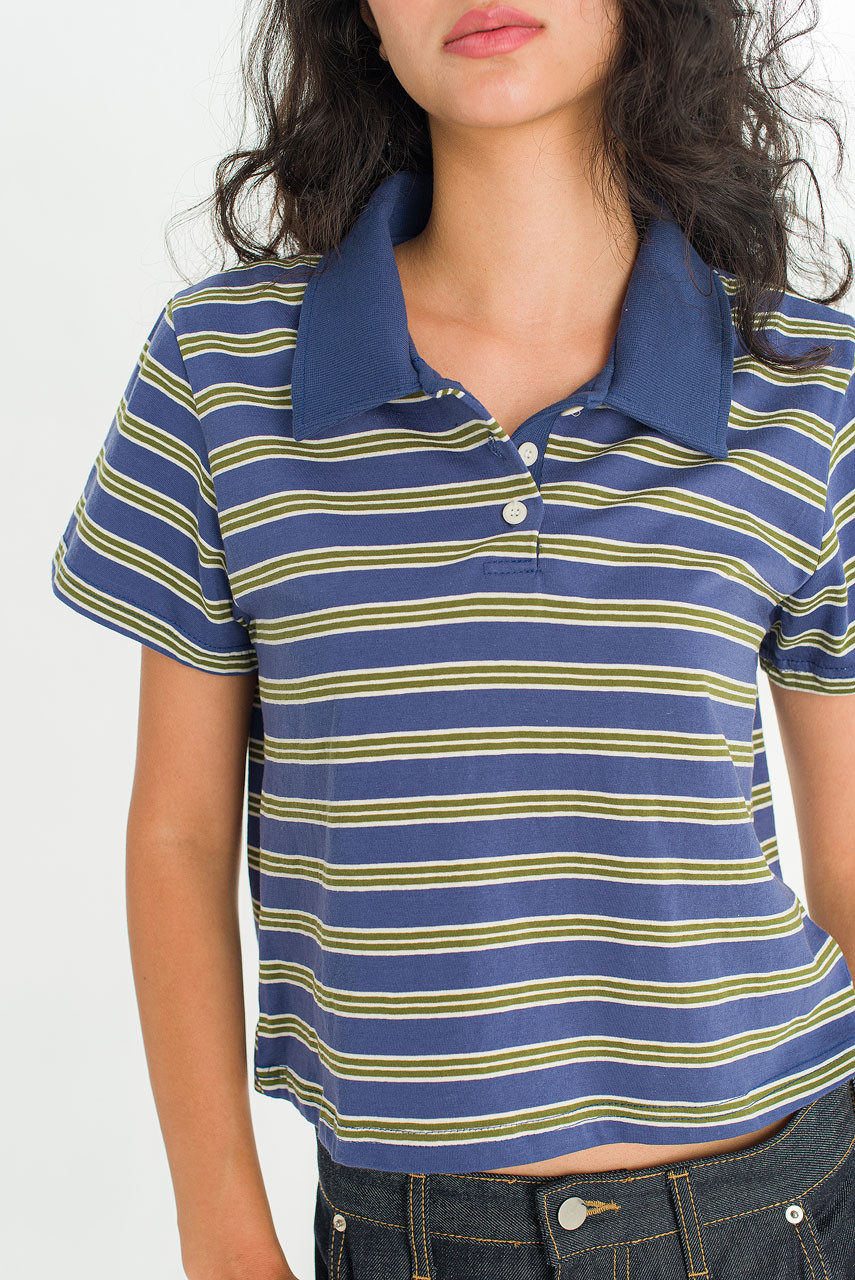 Mini Stripe Polo Tee, Blue