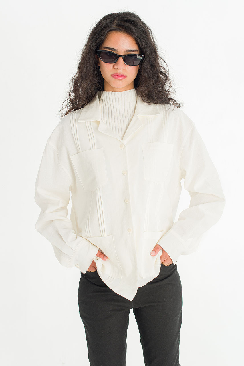 Akari Pintuck Linen Blend Jacket , Ivory