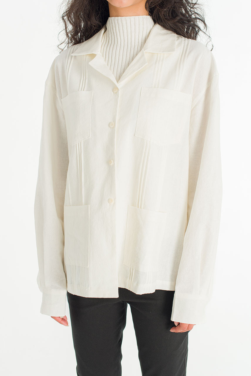Akari Pintuck Linen Blend Jacket , Ivory