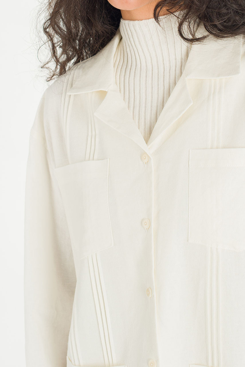 Akari Pintuck Linen Blend Jacket , Ivory