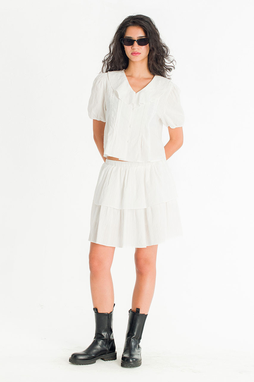Petal Tiered Mini Skirt, Ivory