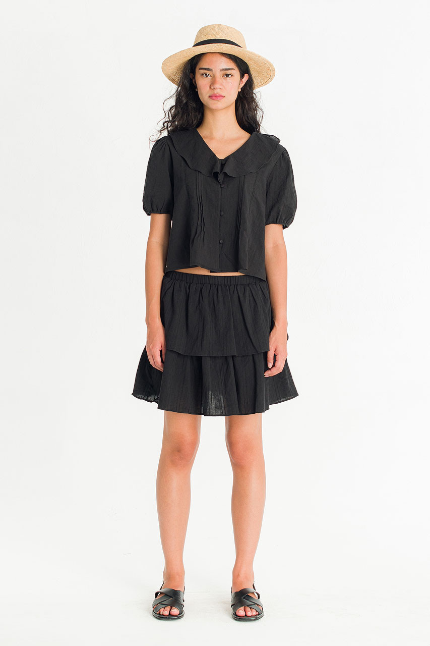 Petal Frill Pintuck Blouse, Black