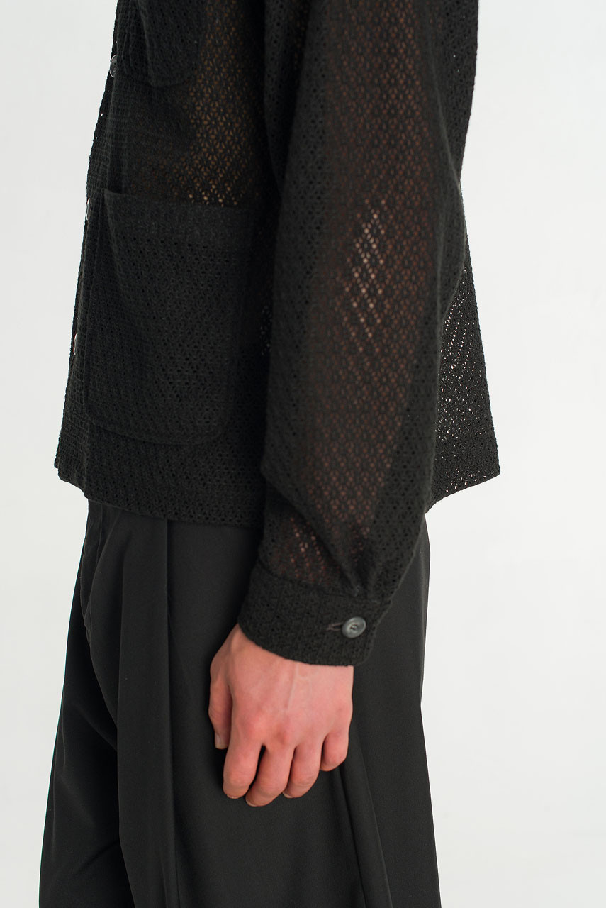Menswear | Lace Crochet Overshirt, Black