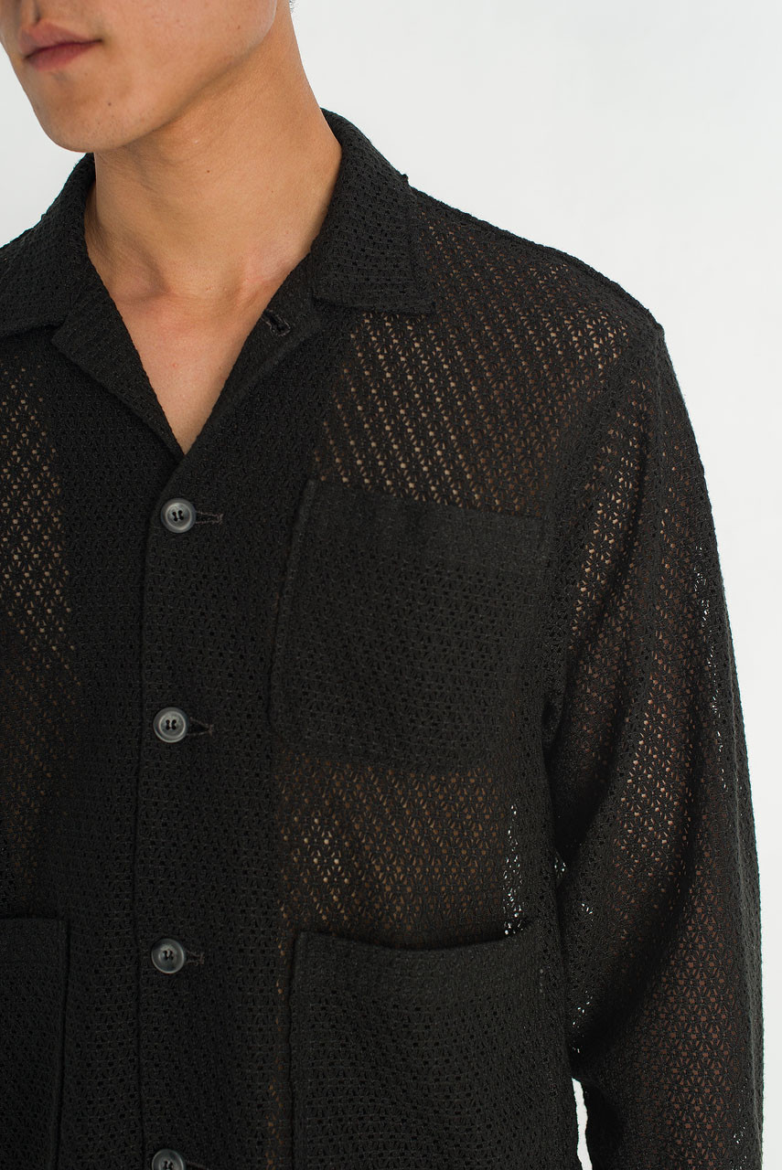 Menswear | Lace Crochet Overshirt, Black