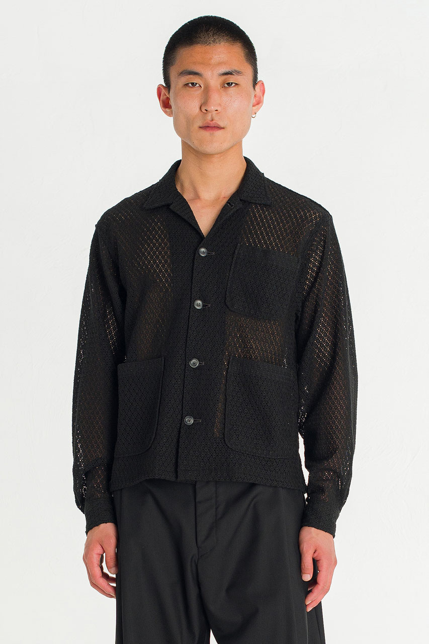 Menswear | Lace Crochet Overshirt, Black