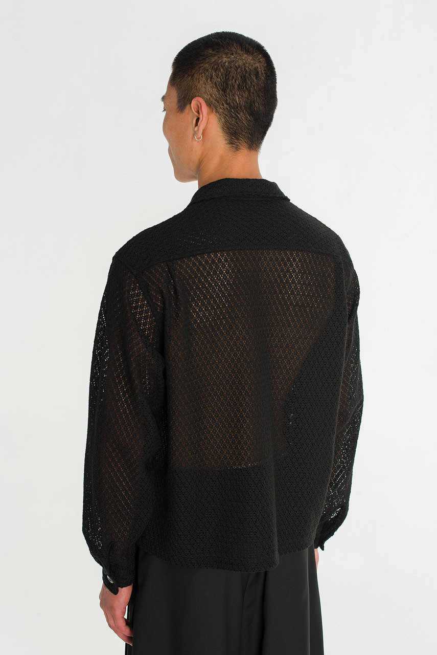 Menswear | Lace Crochet Overshirt, Black