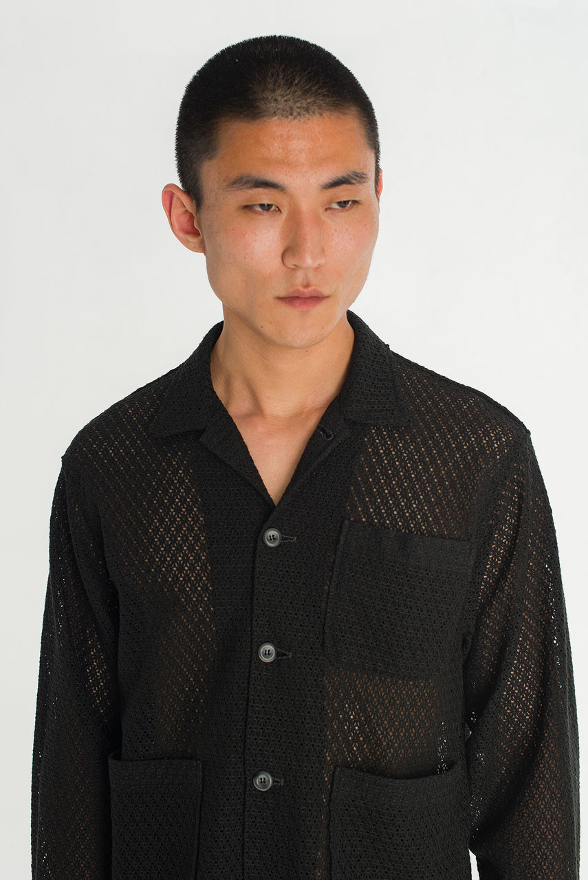 Menswear | Lace Crochet Overshirt, Black