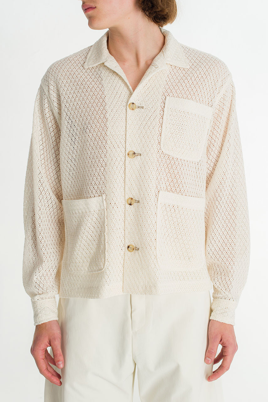 Menswear | Lace Crochet Overshirt, Ivory