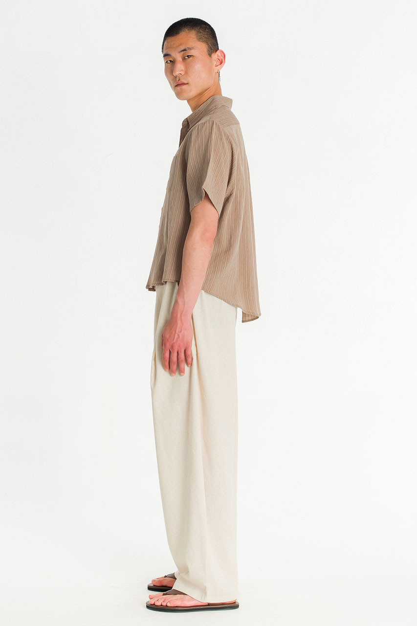 Menswear | Short-Sleeve Stripe Shirt, Mocha Beige