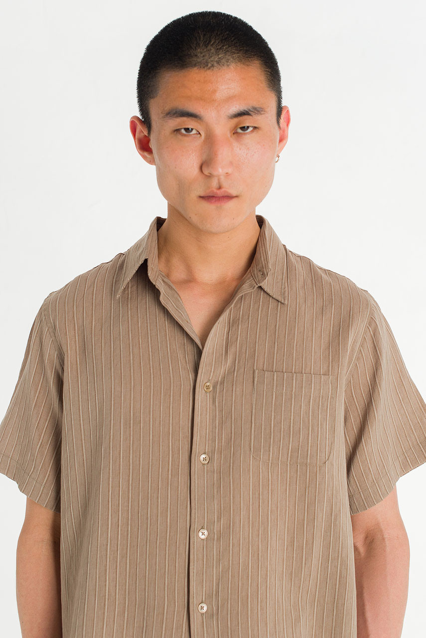 Menswear | Short-Sleeve Stripe Shirt, Mocha Beige