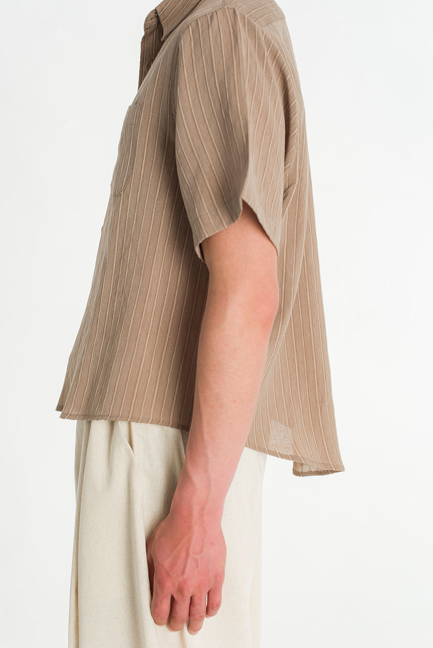 Menswear | Short-Sleeve Stripe Shirt, Mocha Beige