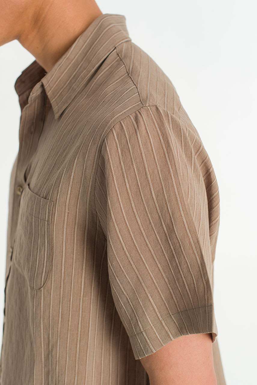 Menswear | Short-Sleeve Stripe Shirt, Mocha Beige