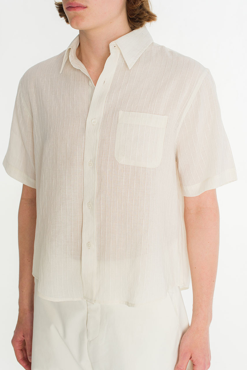 Menswear | Short-Sleeve Stripe Shirt, Ivory