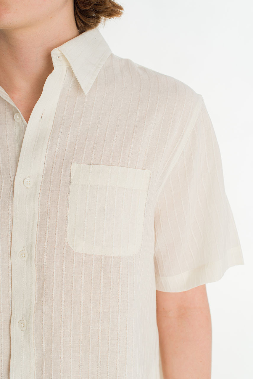 Menswear | Short-Sleeve Stripe Shirt, Ivory